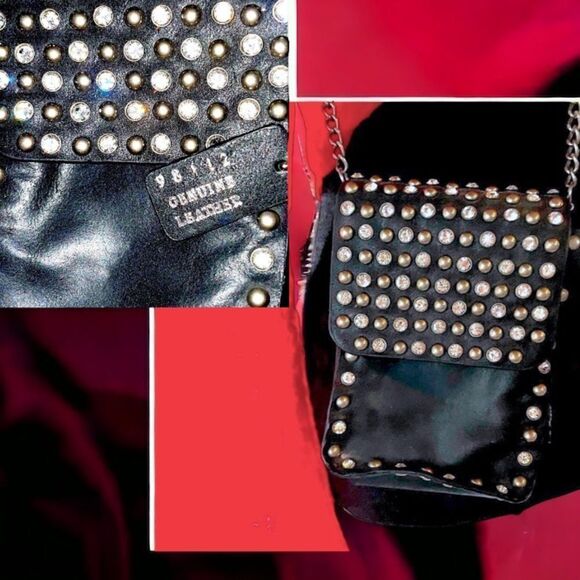 Little Leather Purse l Crossbody l Silver-Studded l Genuine leather l  Top opt. - Picture 3 of 10